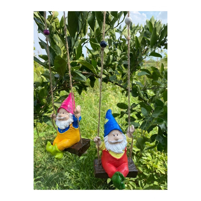 Dekoratif Sallanan Cüce Bahçe Balkon Süsü (9 X 13 Cm) Ikili Takım