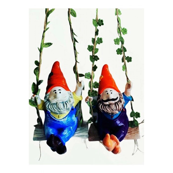 Dekoratif Sallanan Cüceler 2li Set El Yapımı Balkon, Bahçe , Iç Mekan Dekor (taş Tozu)