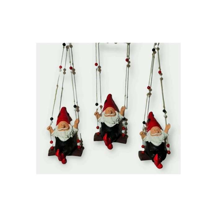 Dekoratif Sallanan Cüceler 3lü Set El Yapımı Balkon, Bahçe , Iç Mekan Dekor Biblo (13cm)