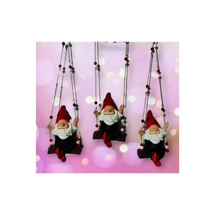 Dekoratif Sallanan Cüceler 3lü Set El Yapımı Balkon, Bahçe , Iç Mekan Dekor Biblo (13cm)