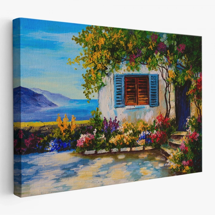 Deniz Manzaralı Güzel Ev Dekoratif Kanvas Duvar Tablosu-3437