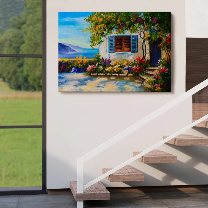 Deniz Manzaralı Güzel Ev Dekoratif Kanvas Duvar Tablosu-3437