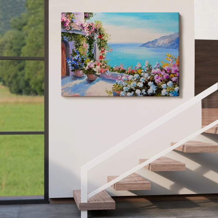 Deniz Manzaralı Güzel Ev Dekoratif Kanvas Duvar Tablosu-3439