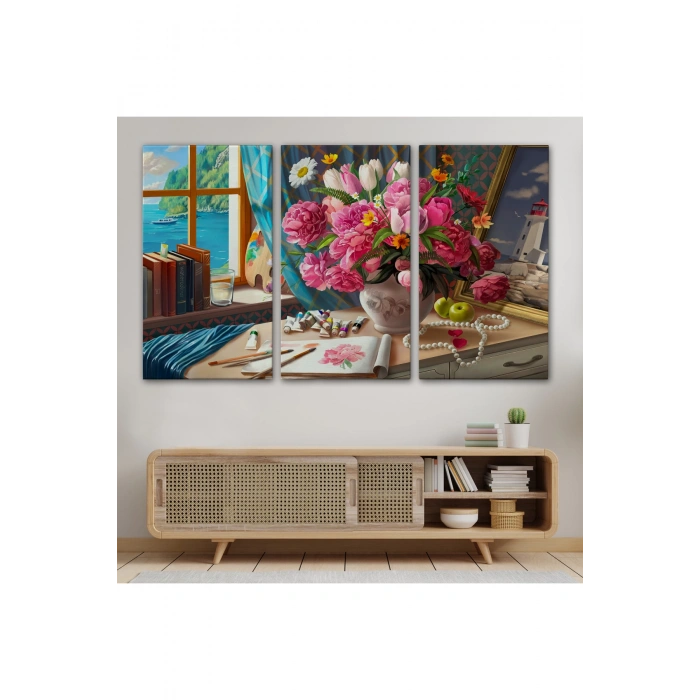 Deniz Manzaralı Yağlıboya Görünüm Dekoratif Kanvas Tablo-3621