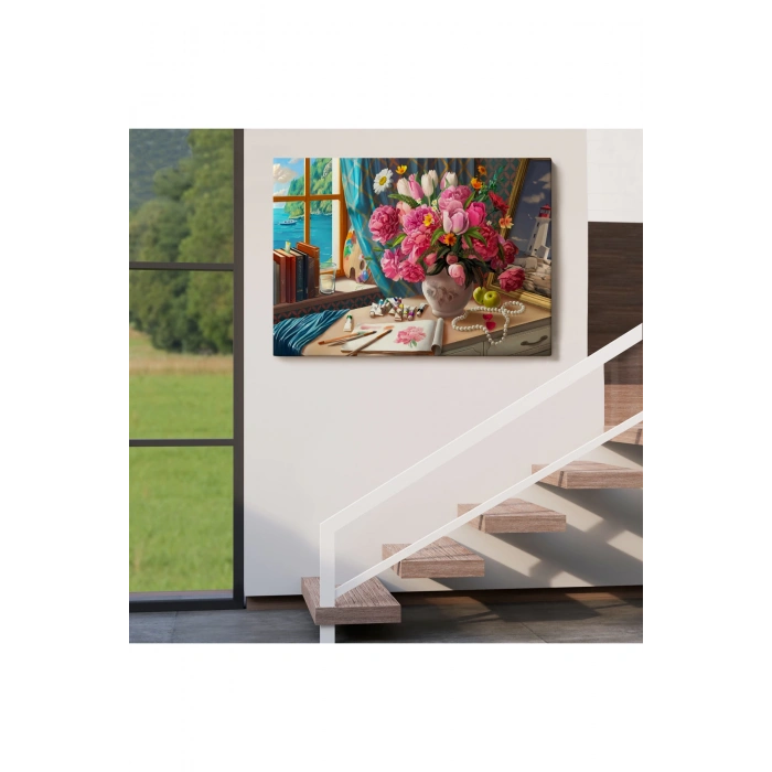 Deniz Manzaralı Yağlıboya Görünüm Dekoratif Kanvas Tablo-3621