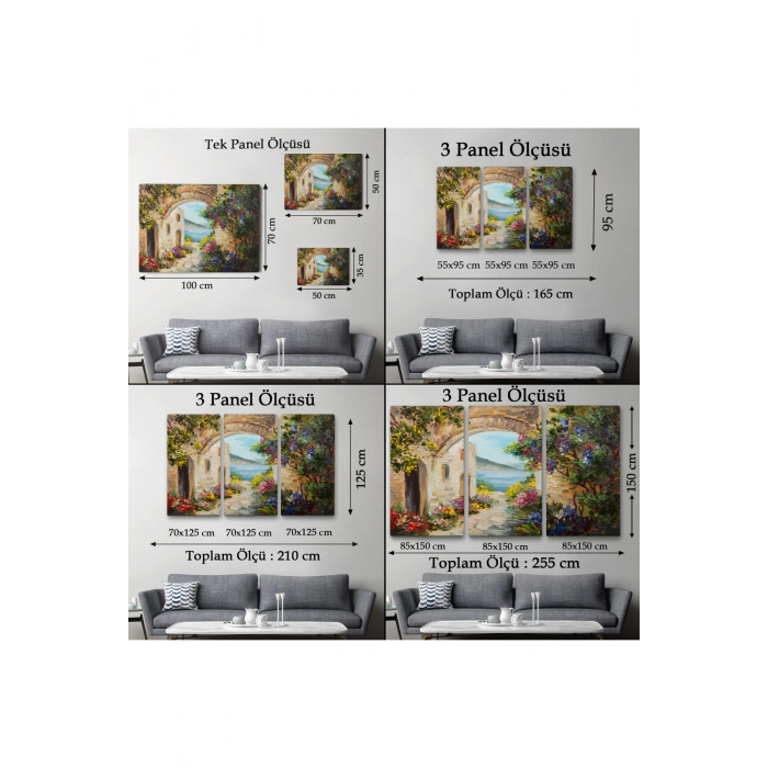 Deniz Yakınında Ev, Renkli Çiçekler, Deniz Manzaralı Kanvas Duvar Tablosu-1111