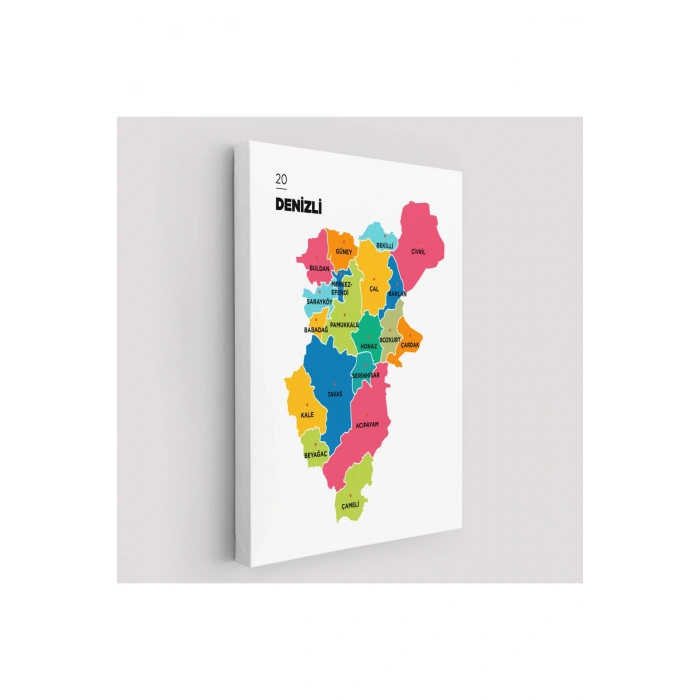 Denizli  İli ve İlçeler Haritası  Dekoratif Kanvas Tablo 1318