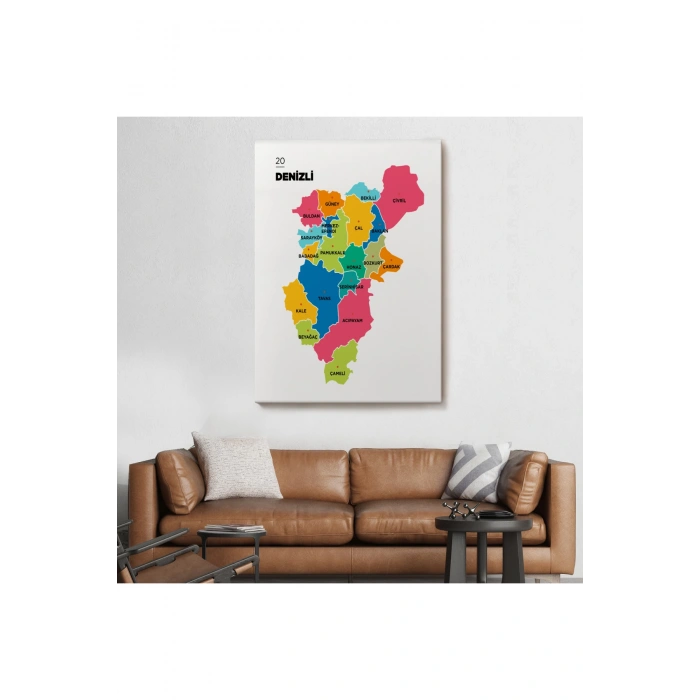 Denizli  İli ve İlçeler Haritası  Dekoratif Kanvas Tablo 1318