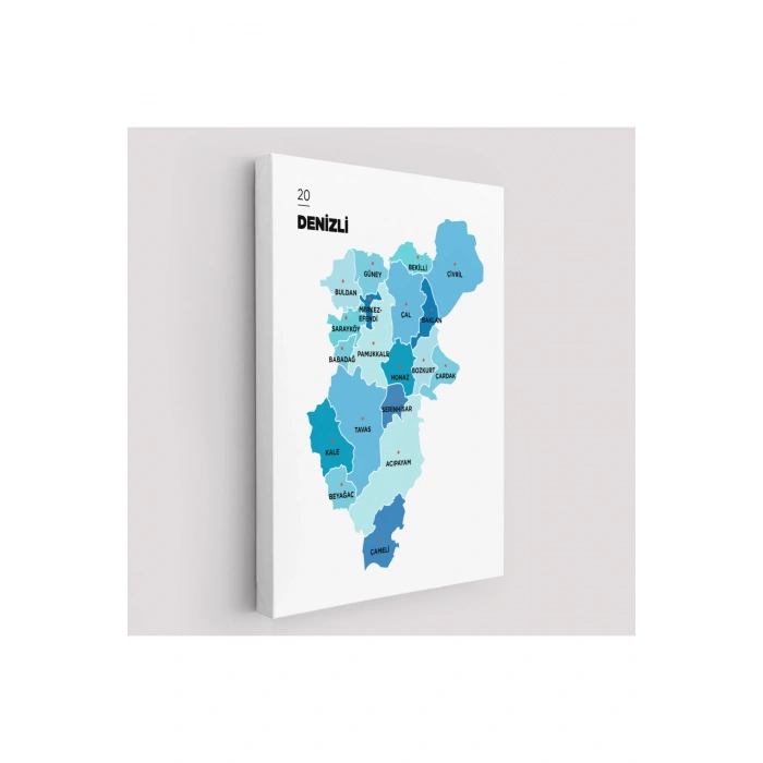 Denizli  İli ve İlçeler Haritası  Dekoratif Kanvas Tablo 1320