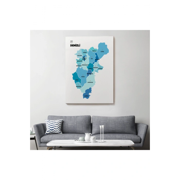 Denizli  İli ve İlçeler Haritası  Dekoratif Kanvas Tablo 1320