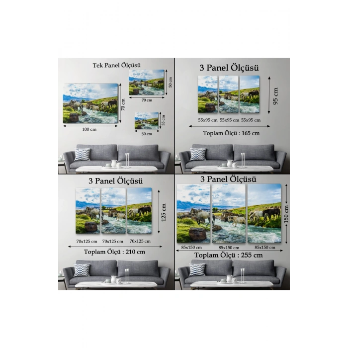 Dereden Geçen Atlar Manzaralı Dekoratif Kanvas Tablo 1169