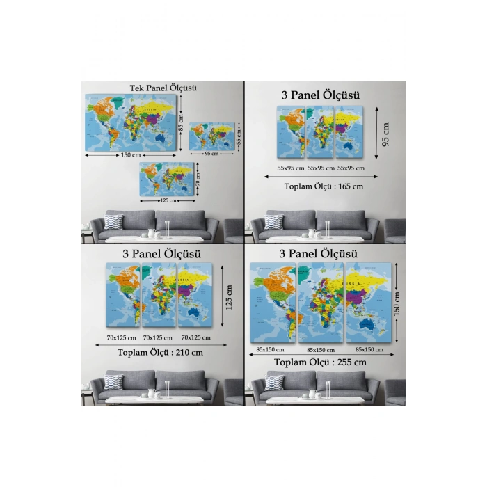 Detaylı Dünya Haritası Kanvas Tablo 1019