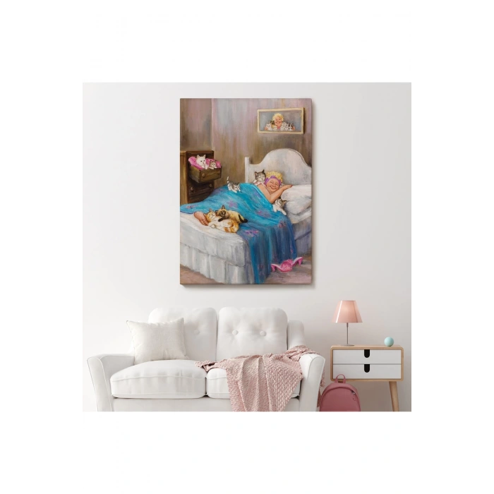 Dianne Dengein Kedi Sever Yaşlı Kadın Mutluluğun Resmi Tablosu-6383