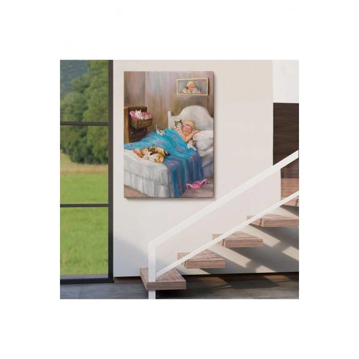 Dianne Dengein Kedi Sever Yaşlı Kadın Mutluluğun Resmi Tablosu-6383