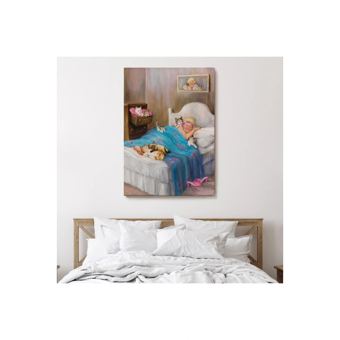 Dianne Dengein Kedi Sever Yaşlı Kadın Mutluluğun Resmi Tablosu-6383