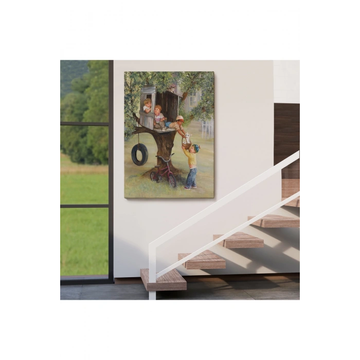 Dianne Dengel Ağaç Evde Oynayan Çocuklar Tablosu-6262