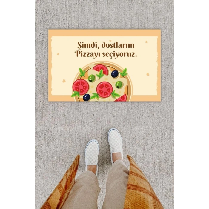 Dijital Baskı Dekoratif Pizza Pudra Kapı Önü Paspası K-1211