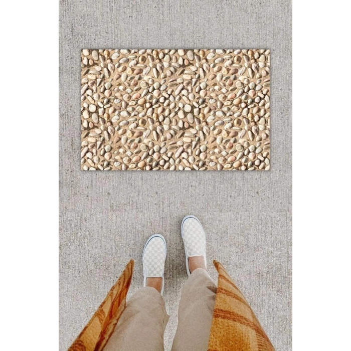 Dijital Baskı Dekoratif Taş Bej Kapı Önü Paspası K-1263