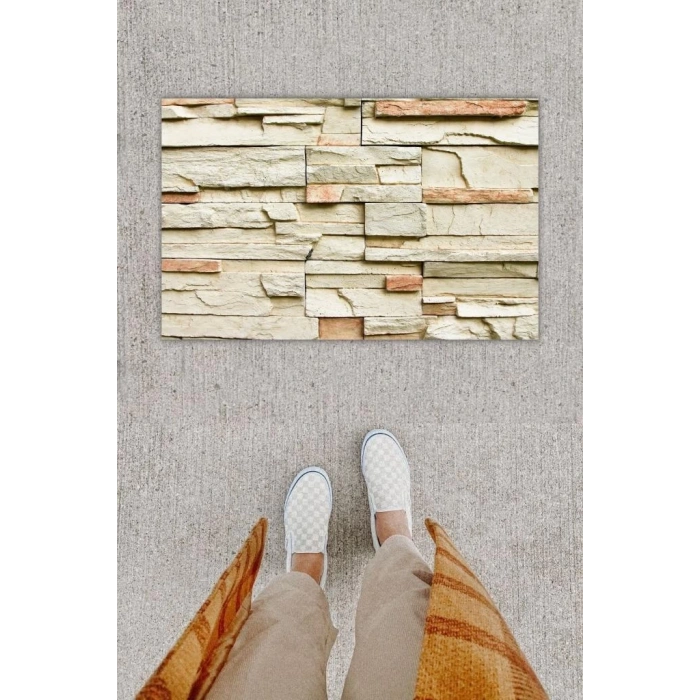 Dijital Baskı Dekoratif Taş Duvar Çok Renkli Kapı Önü Paspası K-1255