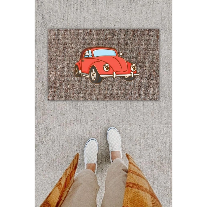 Dijital Baskı Dekoratif Vosvos Kırmızı Kapı Önü Paspası K-1281