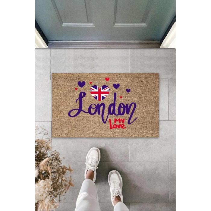 Dijital Baskı Kahverengi London My Love Paspas K-3154