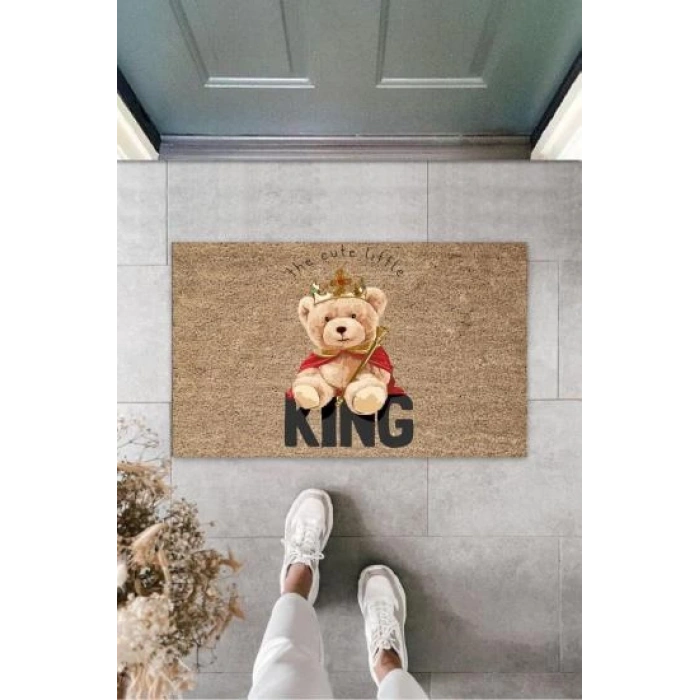 Dijital Kıng Ayıcık Bej Kapı Paspası Dış Mekan Paspas K-3177