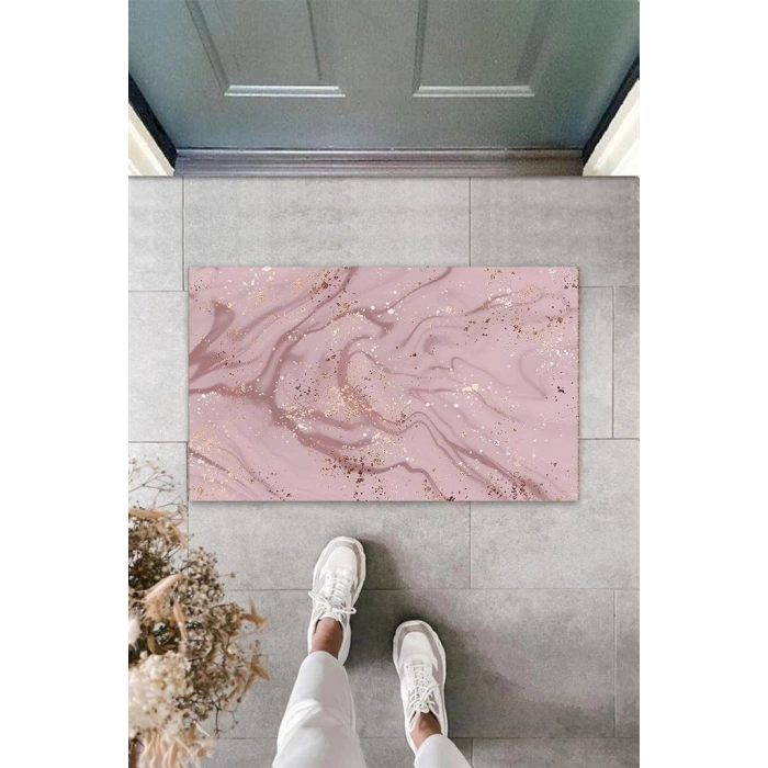Dijital Modern Dalgalı Koyu Pembe Kapı Paspası Dış Mekan Paspas K-3118