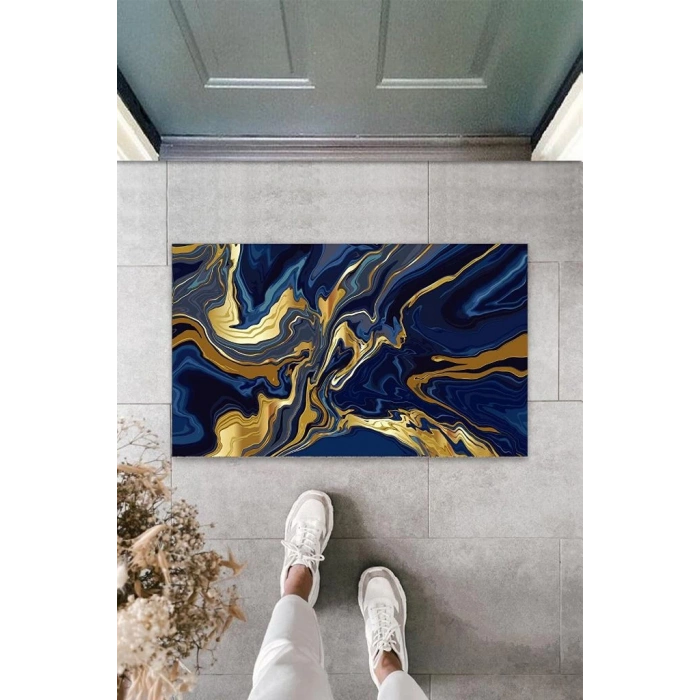 Dijital Modern Dalgalı Lacivert Kapı Paspası Dış Mekan Paspas K-3102