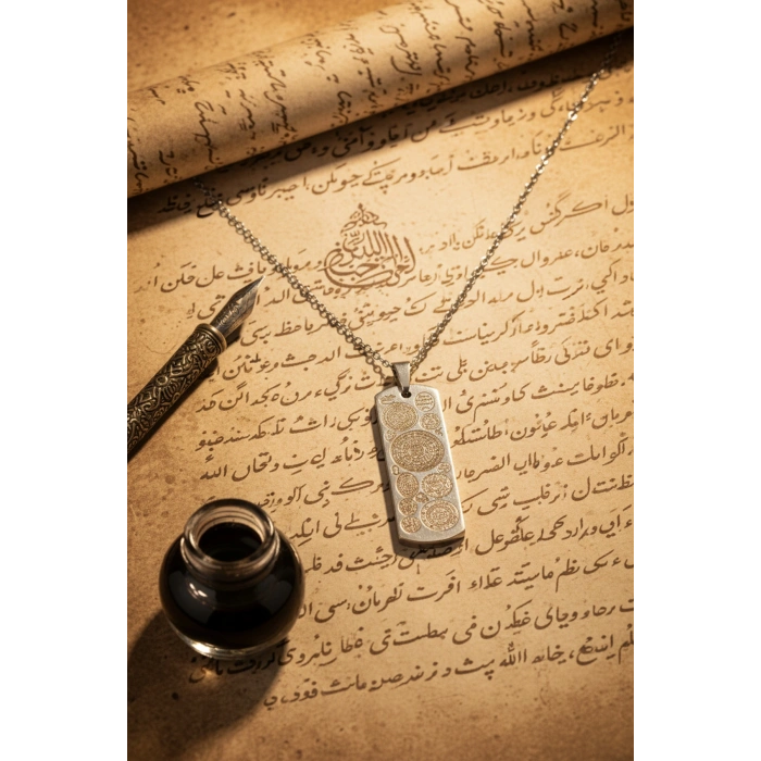 Dikdörtgen Gümüş Kaplama Dualı Çelik Kolye Çelik Zincirli kararmaz paslanmaz silinmez