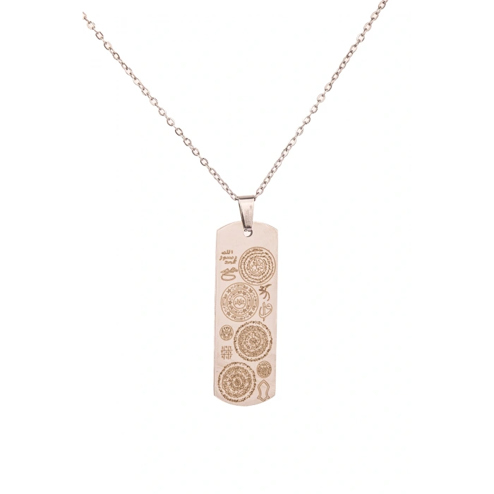 Dikdörtgen Gümüş Kaplama Dualı Çelik Kolye Çelik Zincirli kararmaz paslanmaz silinmez