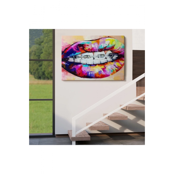 Diş Teli ve Renkli Dudaklar Graffti Tablosu-6651