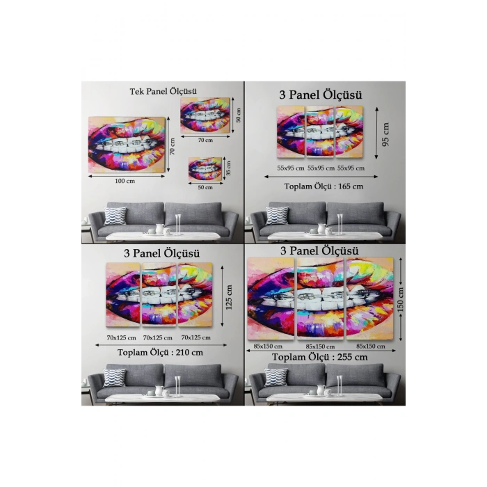 Diş Teli ve Renkli Dudaklar Graffti Tablosu-6651