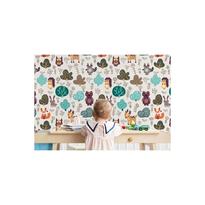 Doğa Hayvanları Temalı Öğretici Çocuk Odası Duvar Kağıdı-5716