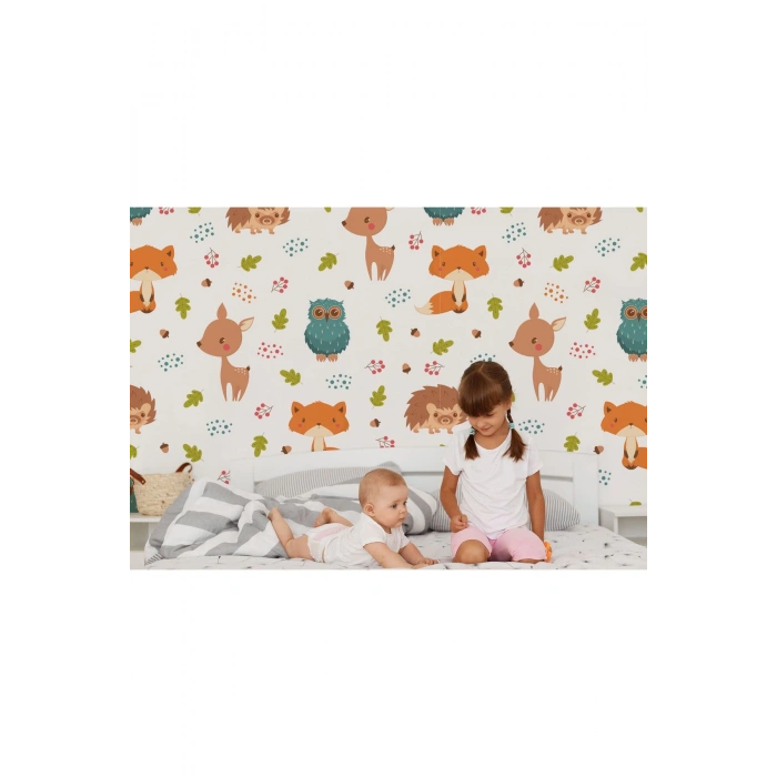 Doğa Hayvanları Temalı Öğretici Çocuk Odası Duvar Kağıdı-5718