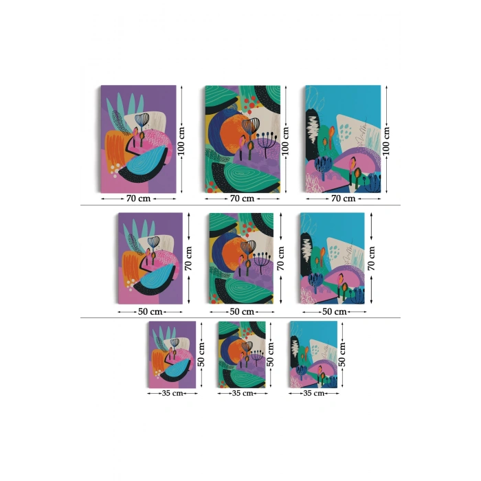 Doğa Motifleri, Çiçek Yaprakları, Modern Soyut Tarzda 3 lü Kanvas Tablo Seti-AK-11