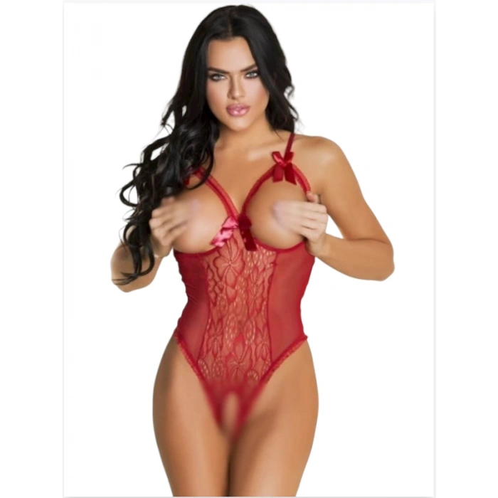 Dropcek Fantezi Özel Ağları Açık Kırmızı Fiyonklu Gecelik İç giyim TG279701