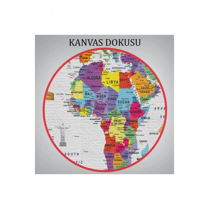 Dünya Haritası Ayrıntılı Eğitici  Sembollü Bayraklı Dekoratif Kanvas Tablo 2833