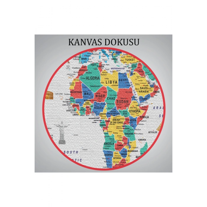 Dünya Haritası Ayrıntılı Eğitici  Sembollü Bayraklı Dekoratif Kanvas Tablo 2865