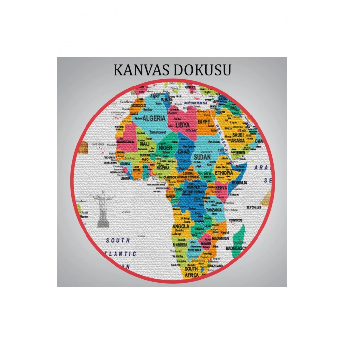 Dünya Haritası Ayrıntılı Eğitici  Sembollü Bayraklı Dekoratif Kanvas Tablo 2867