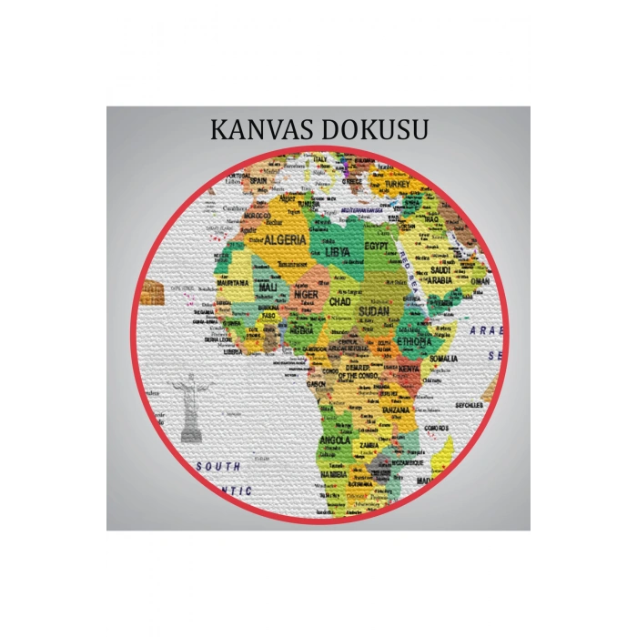 Dünya Haritası Ayrıntılı Eğitici  Sembollü Bayraklı Dekoratif Kanvas Tablo 2875