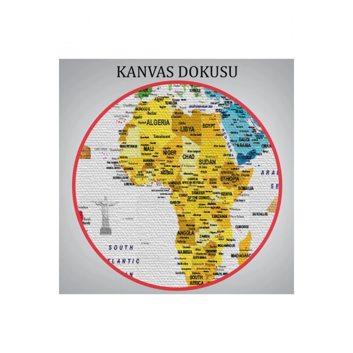 Dünya Haritası Ayrıntılı Eğitici  Sembollü Bayraklı Dekoratif Kanvas Tablo 2877