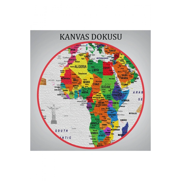 Dünya Haritası Ayrıntılı Eğitici  Sembollü Bayraklı Dekoratif Kanvas Tablo 2881