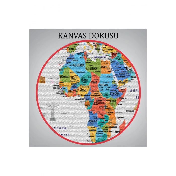 Dünya Haritası Ayrıntılı Eğitici  Sembollü Bayraklı Dekoratif Kanvas Tablo 2885