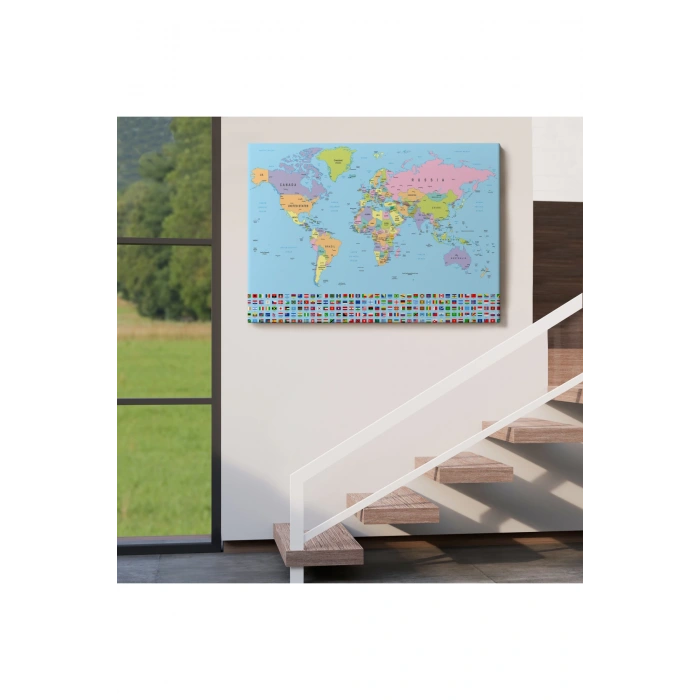Dünya Haritası  Bayraklı Dekoratif Kanvas Tablo 1094