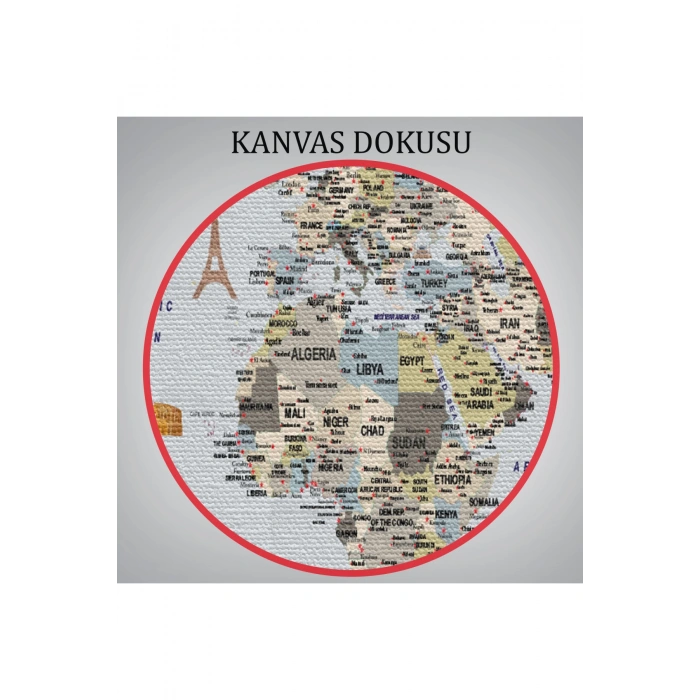 Dünya Haritası Çok Detaylı Ünlü Yerler Sembollü Kanvas Tablo 1746