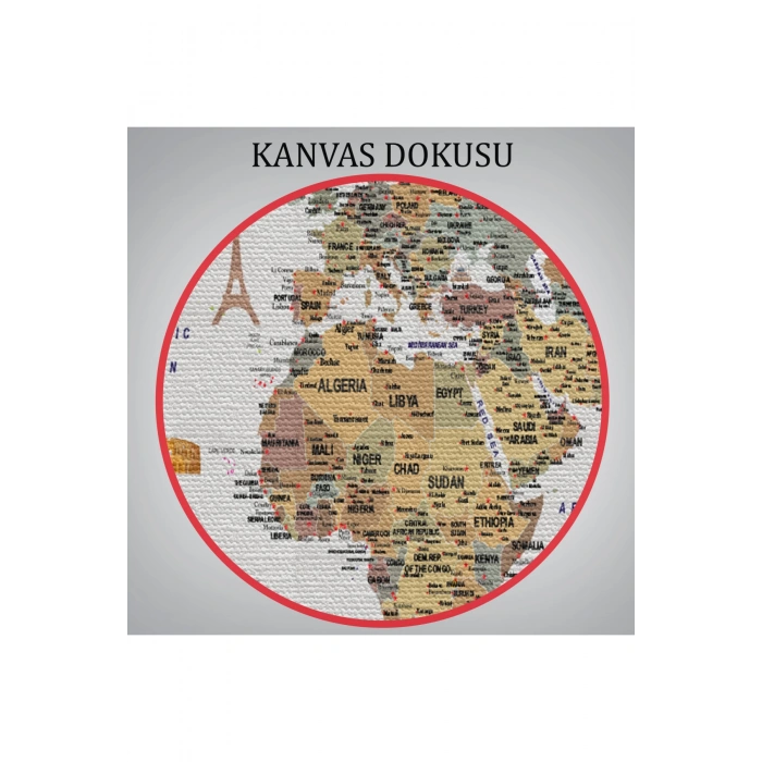 Dünya Haritası Çok Detaylı Ünlü Yerler Sembollü Kanvas Tablo 1774