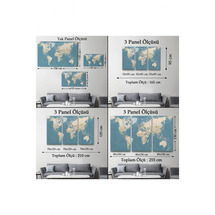 Dünya Haritası  Dekoratif Kanvas Tablo 1040