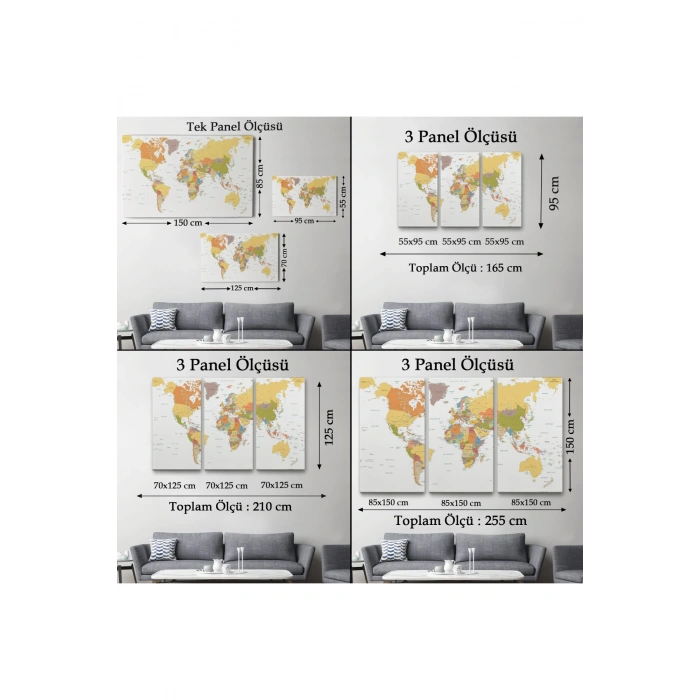 Dünya Haritası  Dekoratif Kanvas Tablo 1042