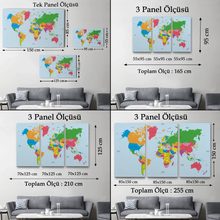 Dünya Haritası  Dekoratif Kanvas Tablo 1050