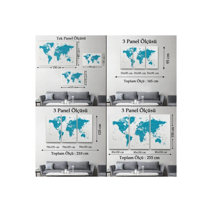Dünya Haritası  Dekoratif Kanvas Tablo 1052